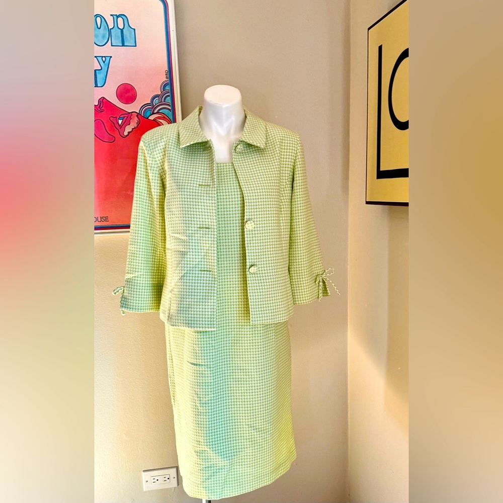 Vintage Jessica Howard Two-piece  Green Houndstooth dress - size 10P